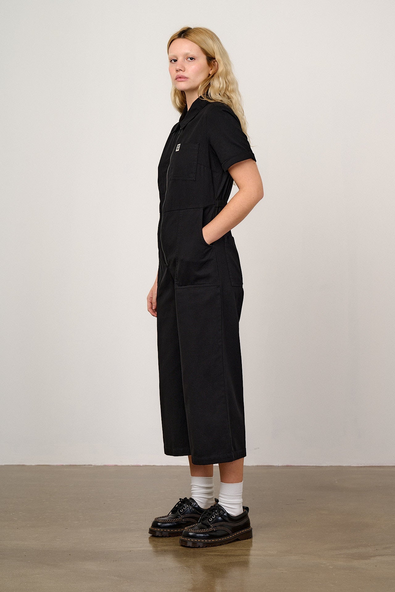 Ragan - Organic Cotton Black Zip Jumpsuit in Black