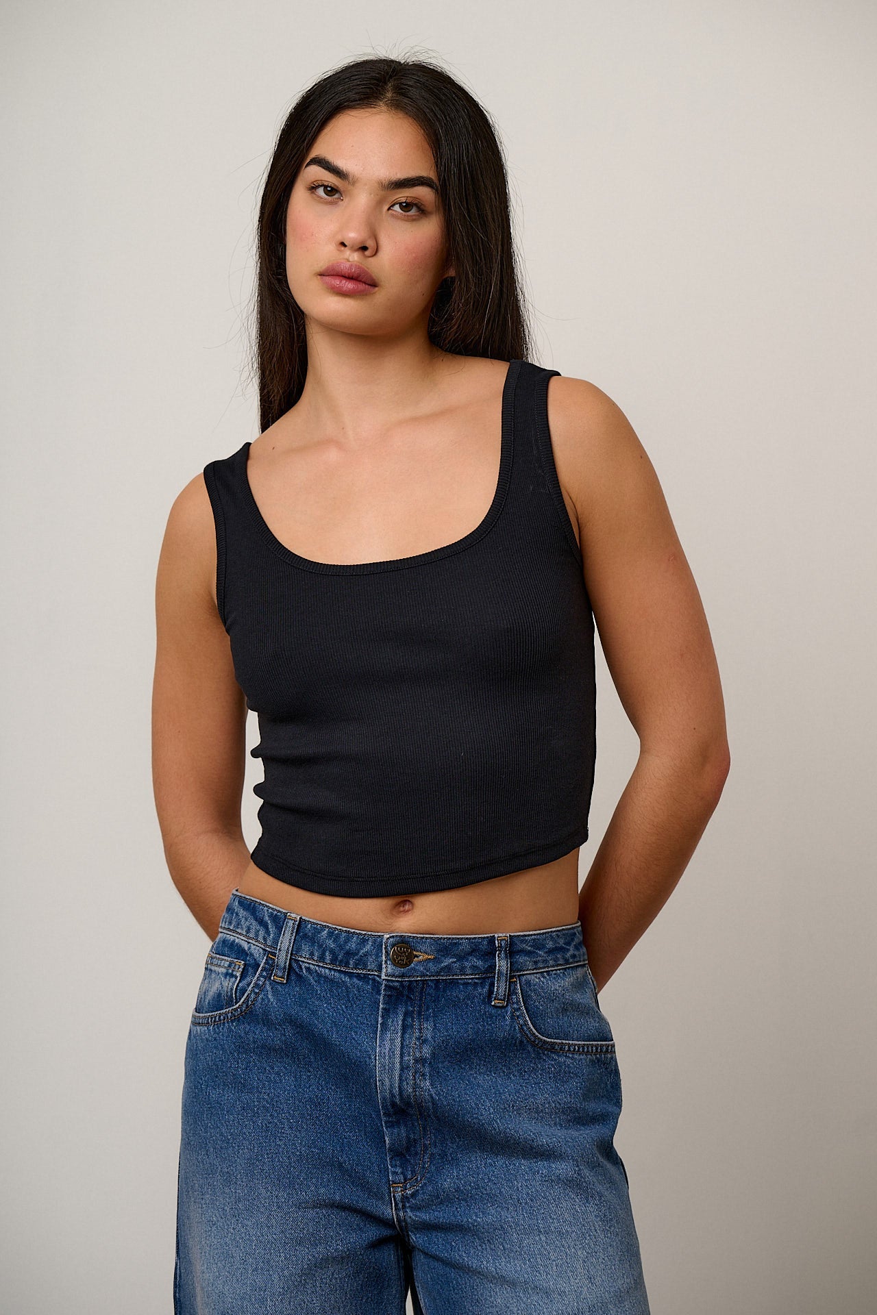 Eden - Cotton Ribbed Vest in Black