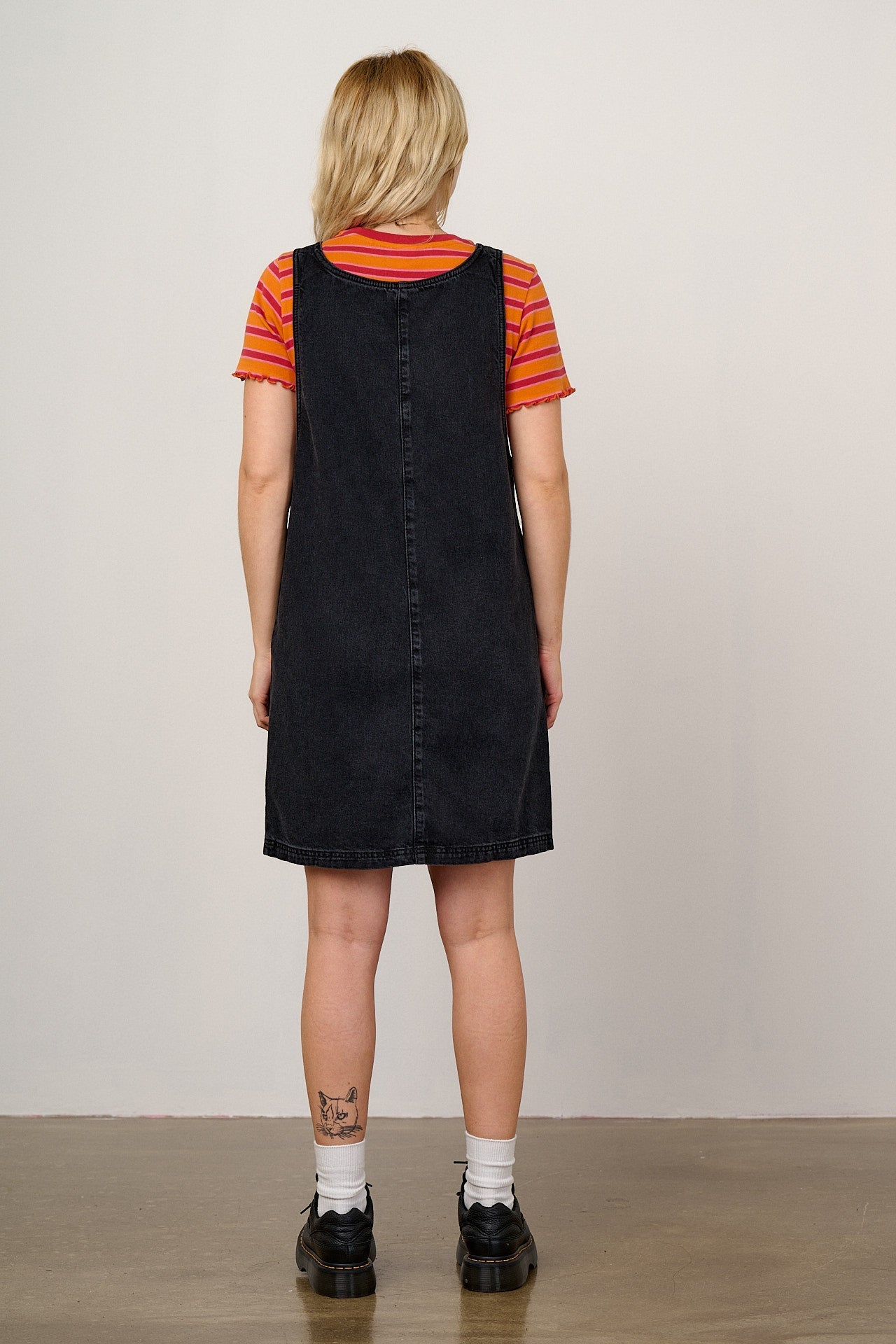 Layla - Mini Denim Dress in Washed Black