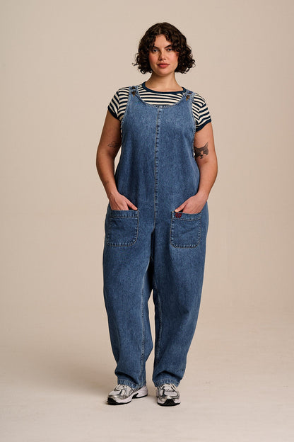 Ara - Denim Dungarees in Mid Wash Blue