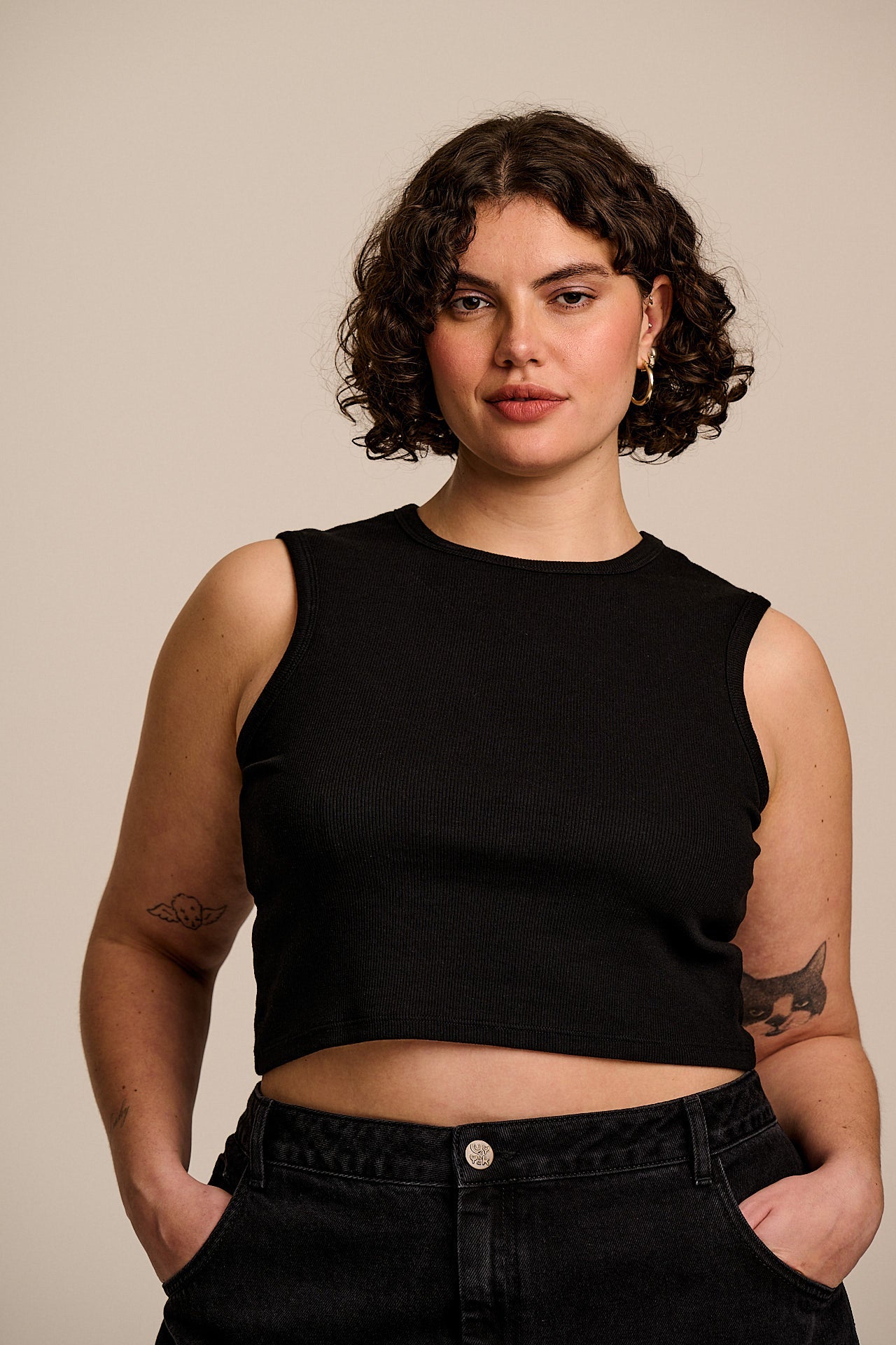 Rue - Ribbed Tank Top in Black
