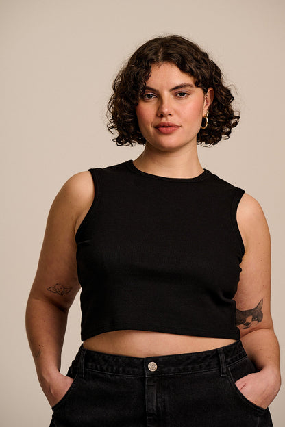 Rue - Ribbed Tank Top in Black