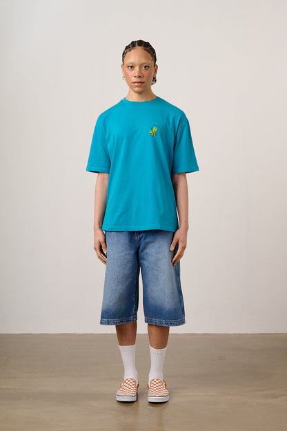 Benny - Oversized Cotton T-Shirt in Blue Flower Tile Print