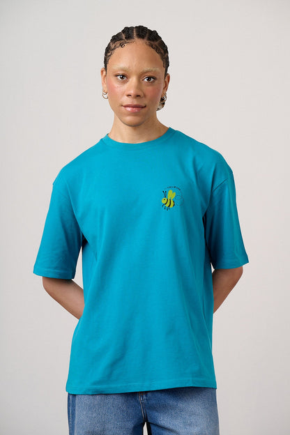 Benny - Oversized Cotton T-Shirt in Blue Flower Tile Print