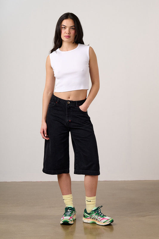 Sol - Denim Long Shorts in Black Wash