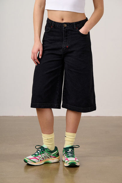 Sol - Denim Long Shorts in Black Wash