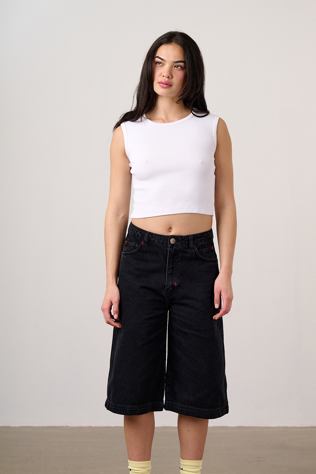Sol - Denim Long Shorts in Black Wash