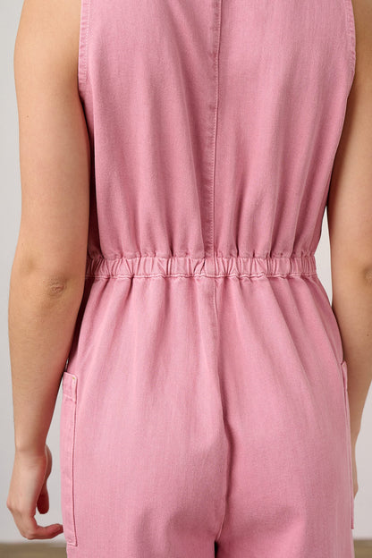 Nari - Denim Sleeveless Jumpsuit in Washed Pink