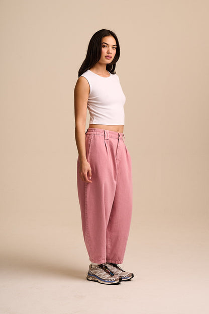 Ashby - Denim Barrel Leg Trousers in Washed Pink