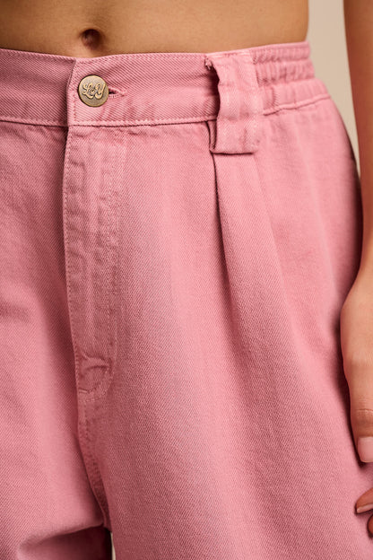 Ashby - Denim Barrel Leg Trousers in Washed Pink