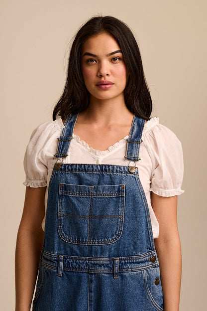 Toluca - Denim Barrel Leg Dungarees in Vintage Wash