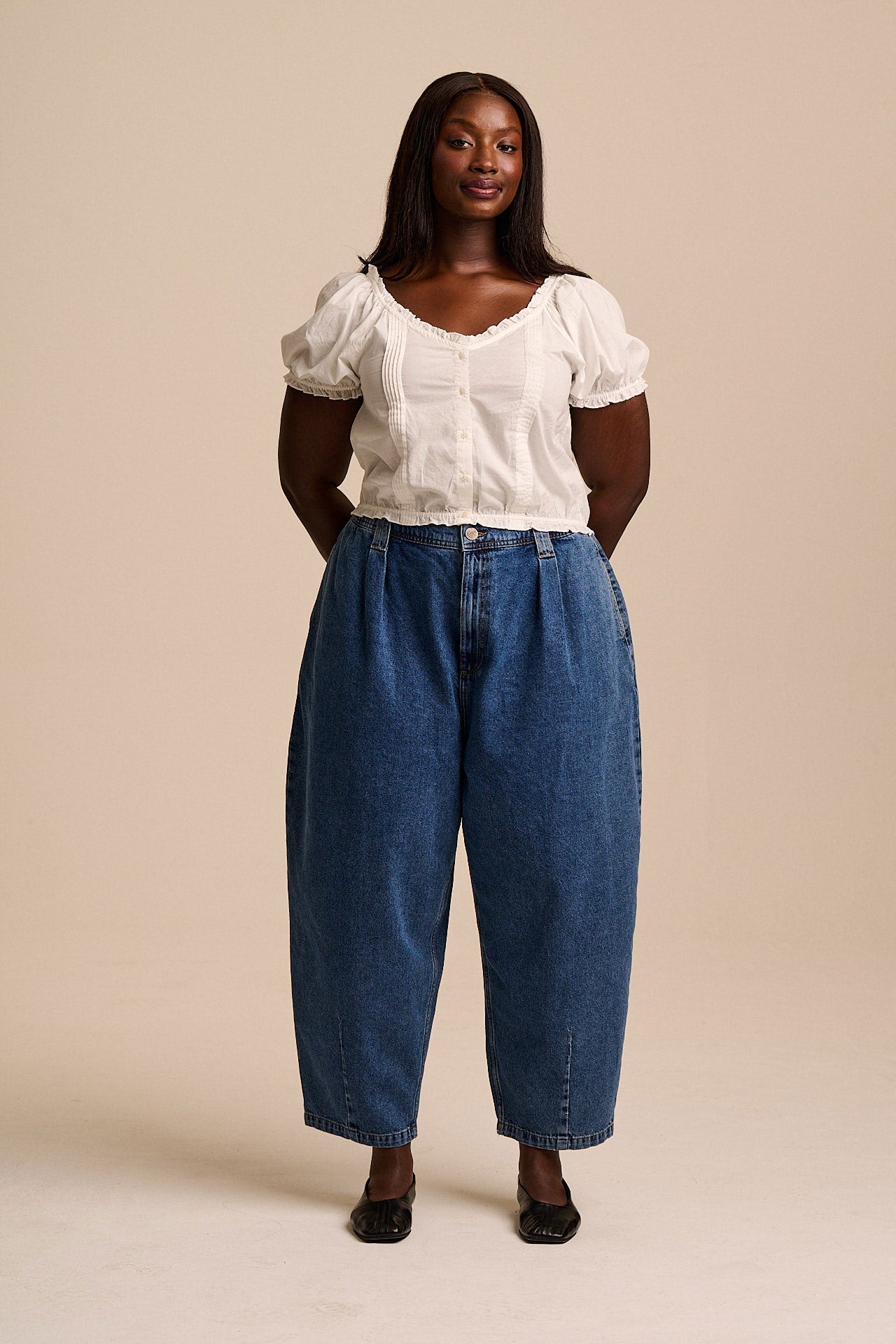 Sage - Cotton Puff Sleeve Blouse in White
