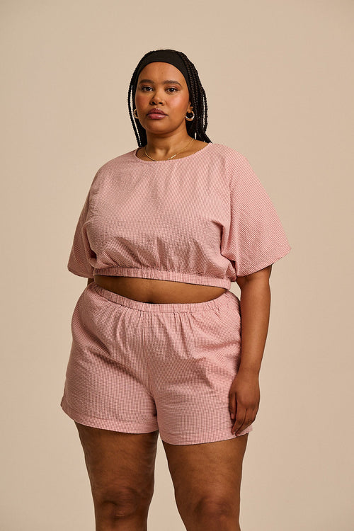 Zamora - Cotton Top in Pink Mini Gingham