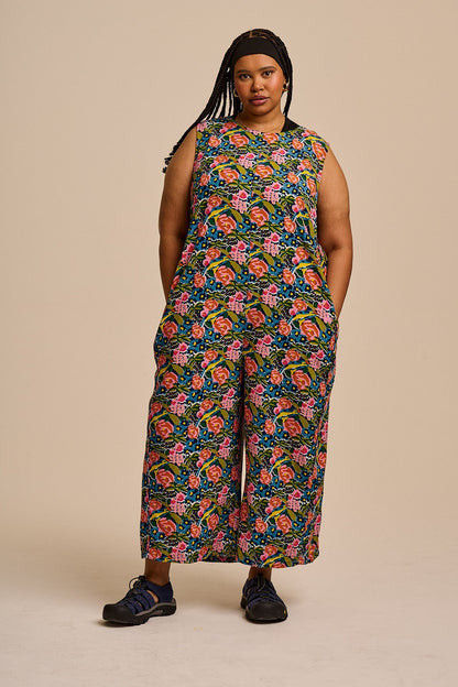 Tilda - Cotton & Viscose Wide Leg Jumpsuit in Blue Birdie Floral