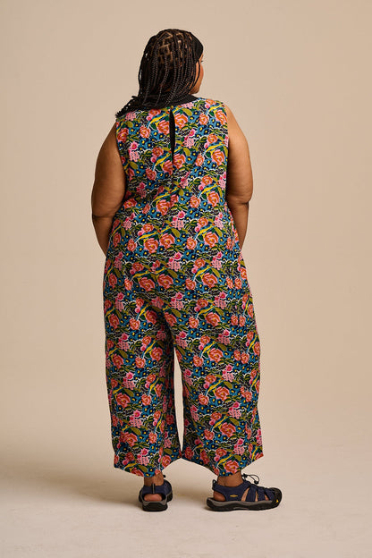 Tilda - Cotton & Viscose Wide Leg Jumpsuit in Blue Birdie Floral