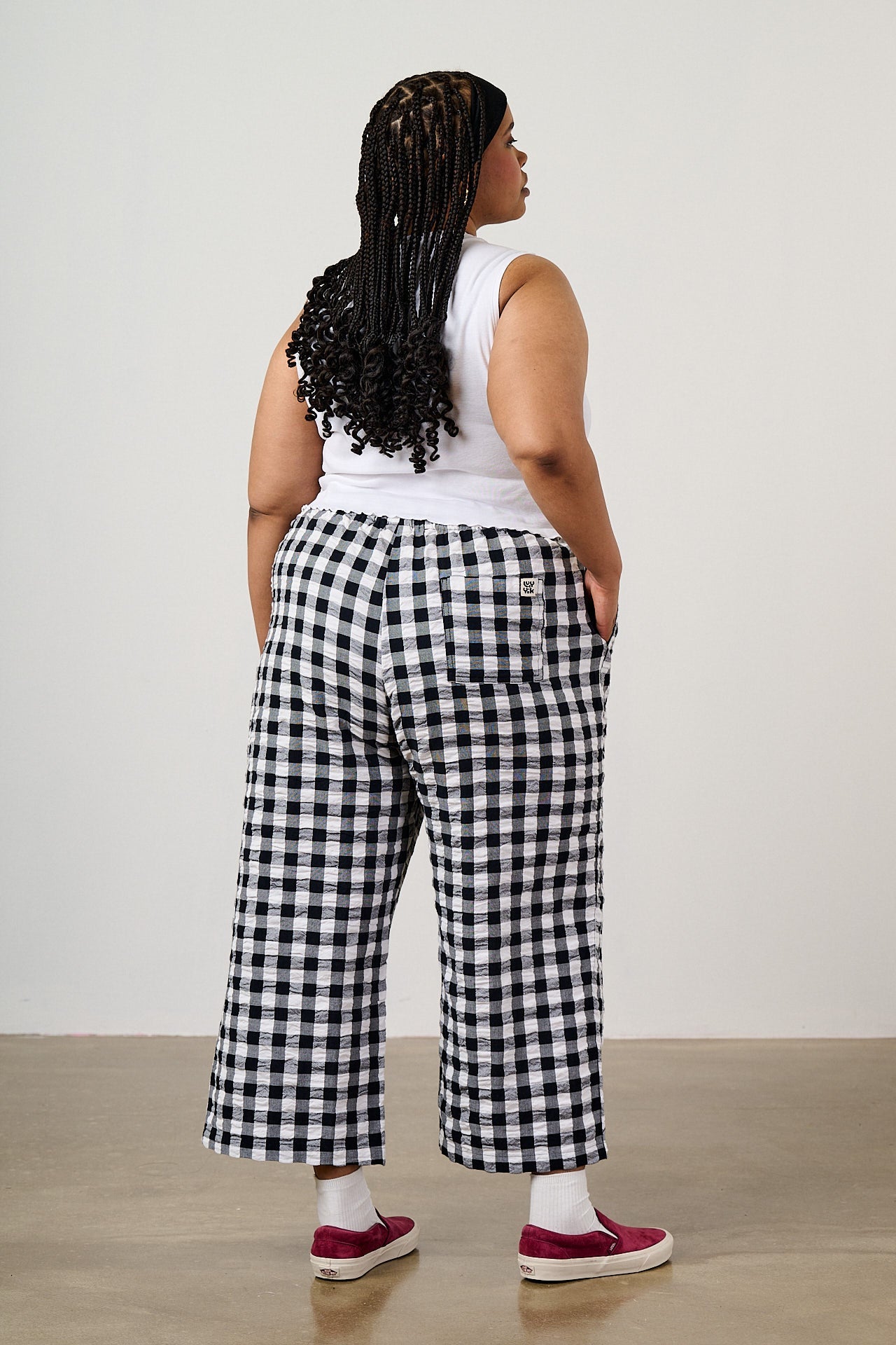 Chuck - Wide Leg Cotton Trousers in Black & White Gingham