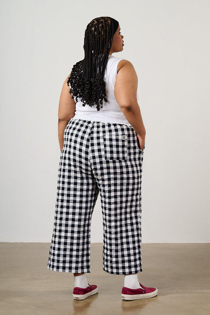 Chuck - Wide Leg Cotton Trousers in Black & White Gingham