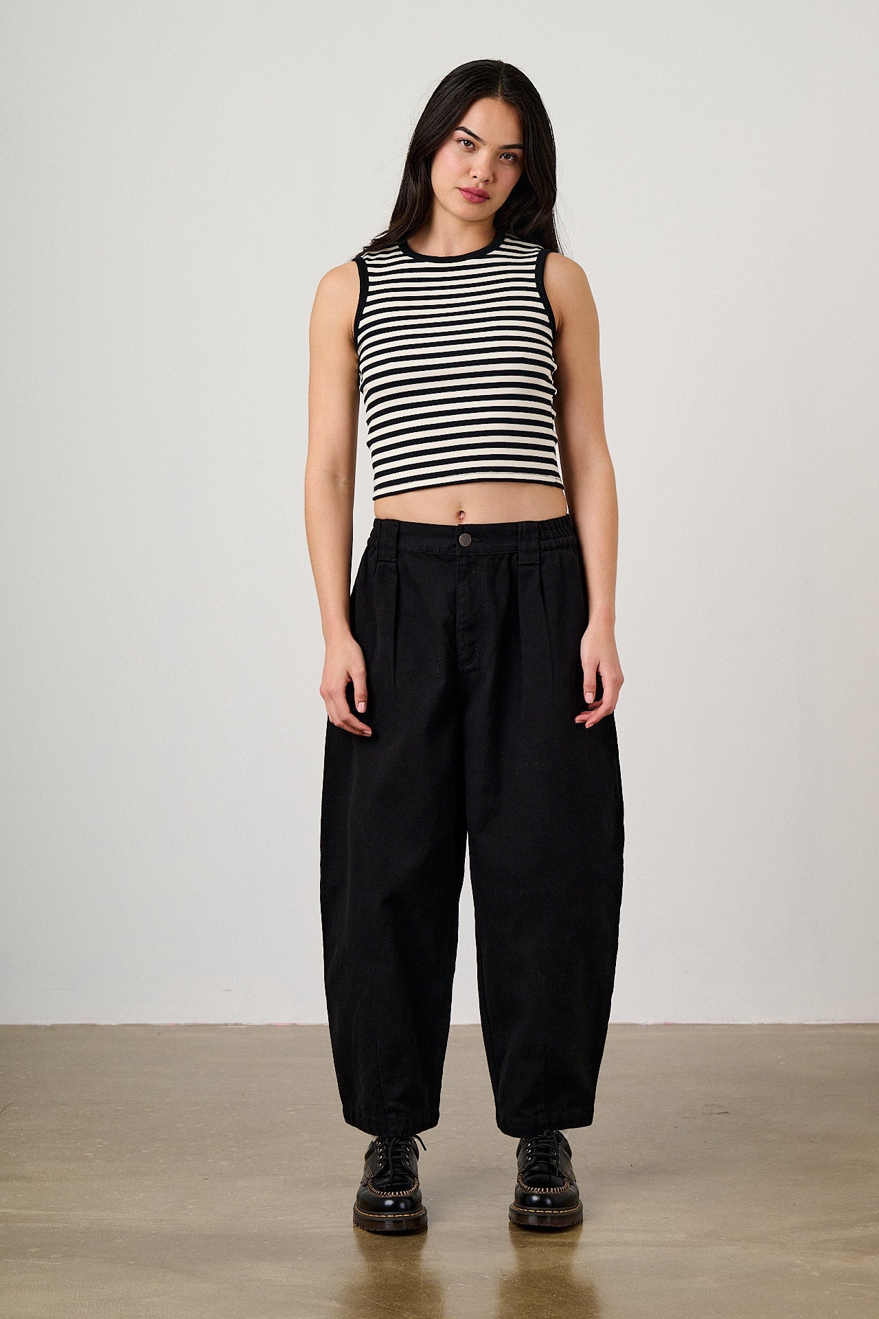 Rue - Cotton Rib Tank Top in Black & White Stripe