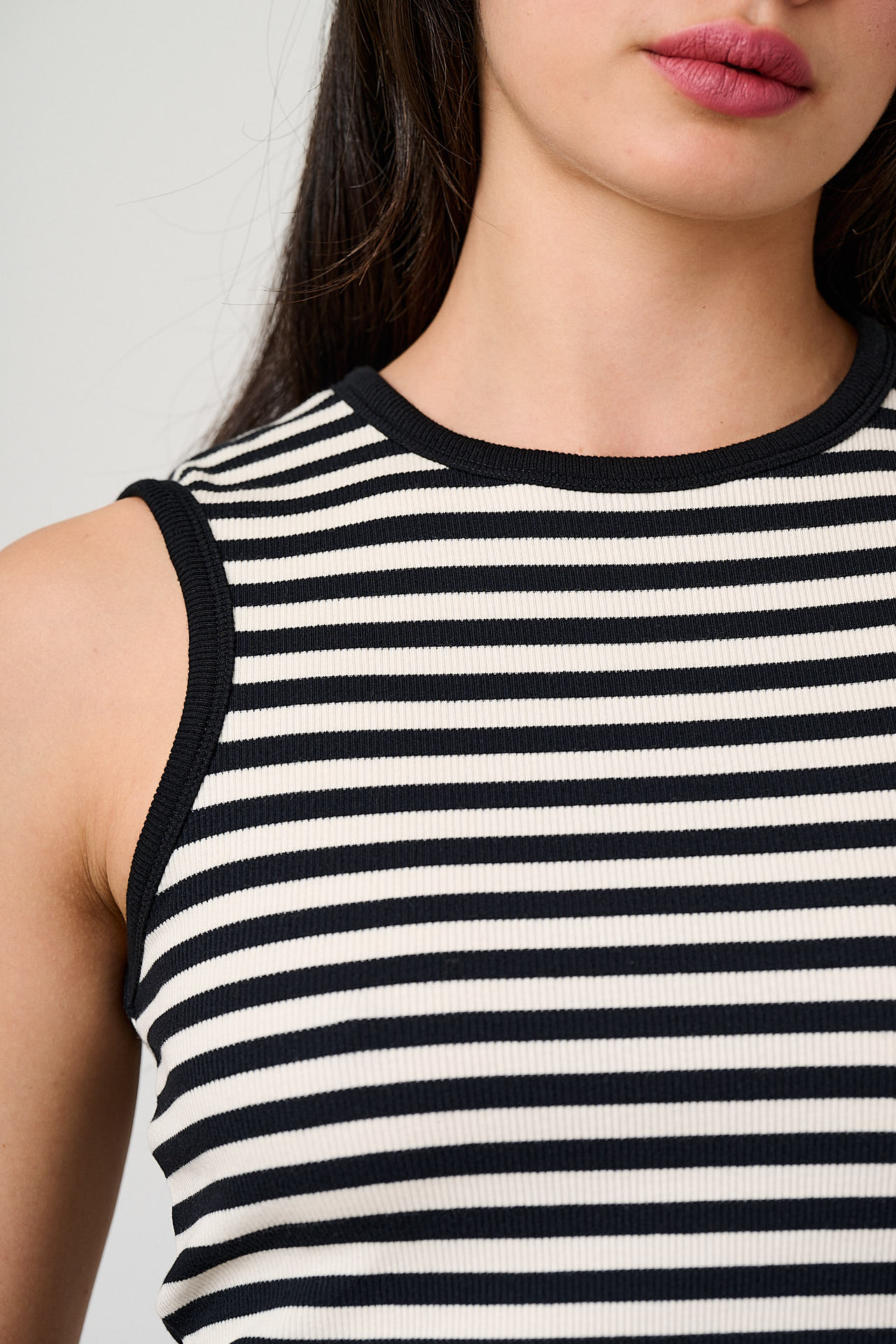 Rue - Cotton Rib Tank Top in Black & White Stripe