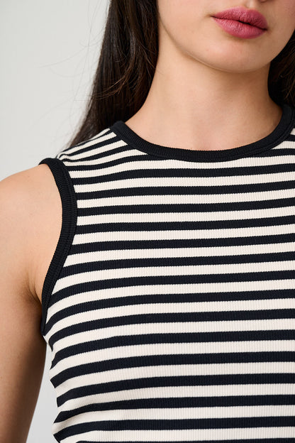 Rue - Cotton Rib Tank Top in Black & White Stripe
