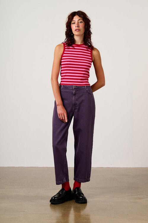 Rue - Cotton Rib Tank Top in Pink & Red Stripe