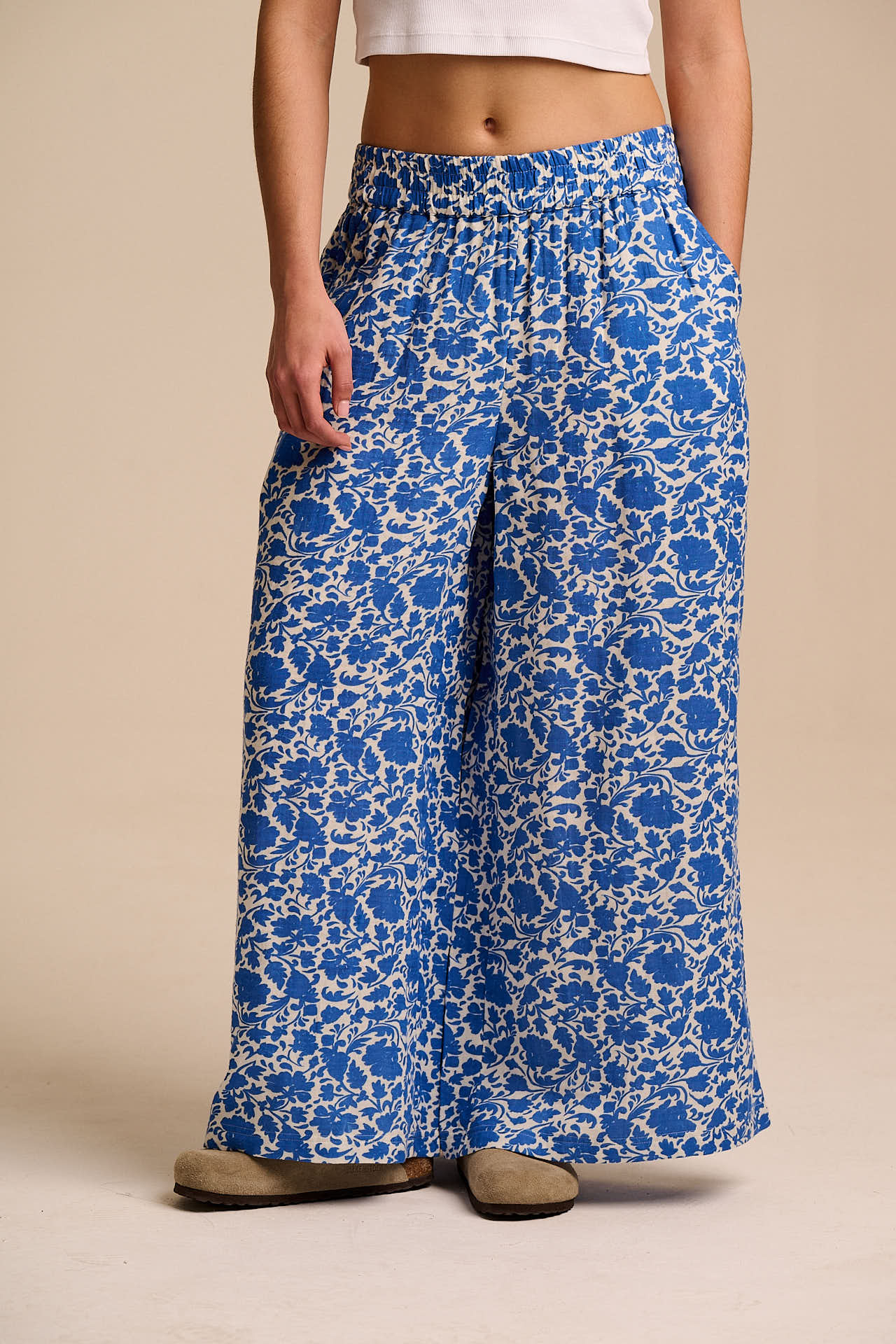 Maddie - Cotton Trousers in Summer Edit Blue Floral