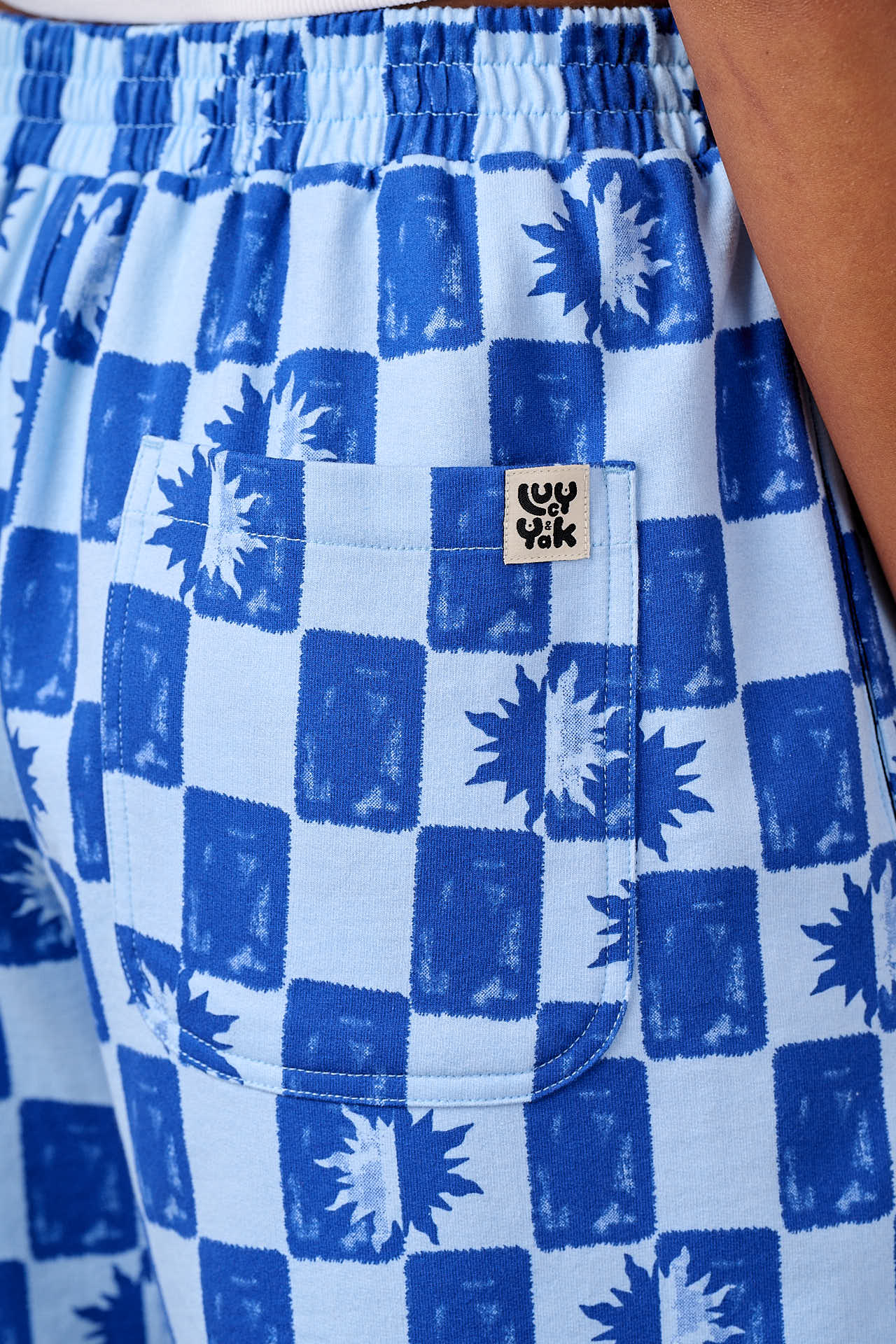 Madero - Cotton Jersey Shorts in Blue Checkerboard