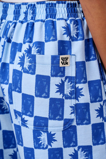 Madero - Cotton Jersey Shorts in Blue Checkerboard