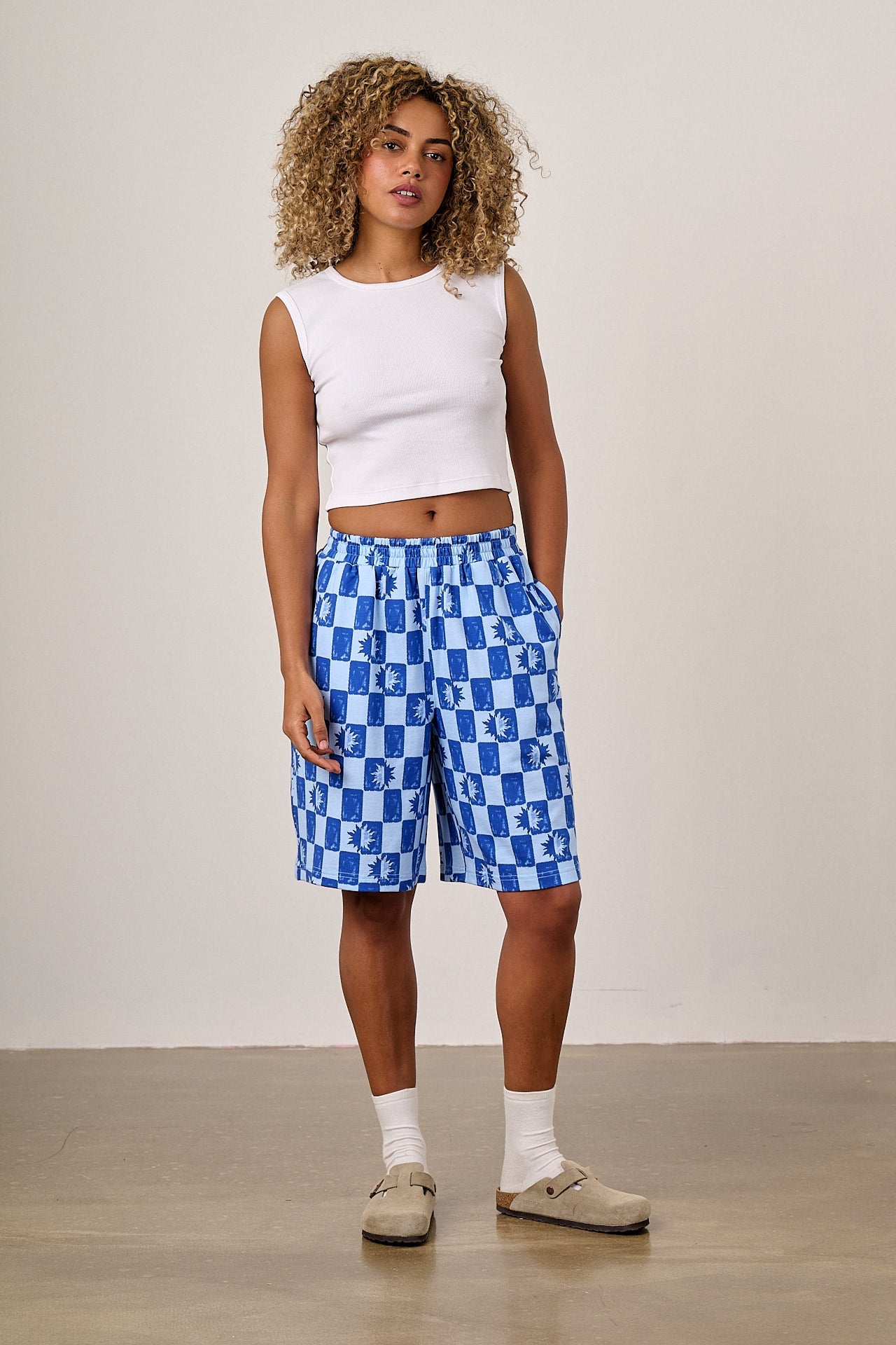 Madero - Cotton Jersey Shorts in Blue Checkerboard