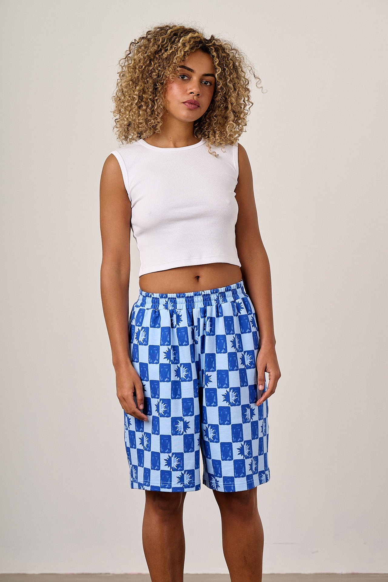 Madero - Cotton Jersey Shorts in Blue Checkerboard