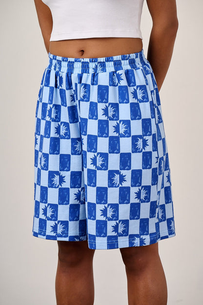 Madero - Cotton Jersey Shorts in Blue Checkerboard