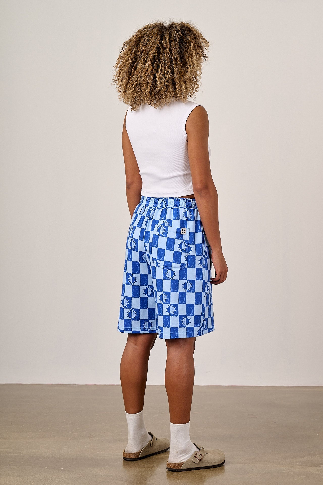 Madero - Cotton Jersey Shorts in Blue Checkerboard