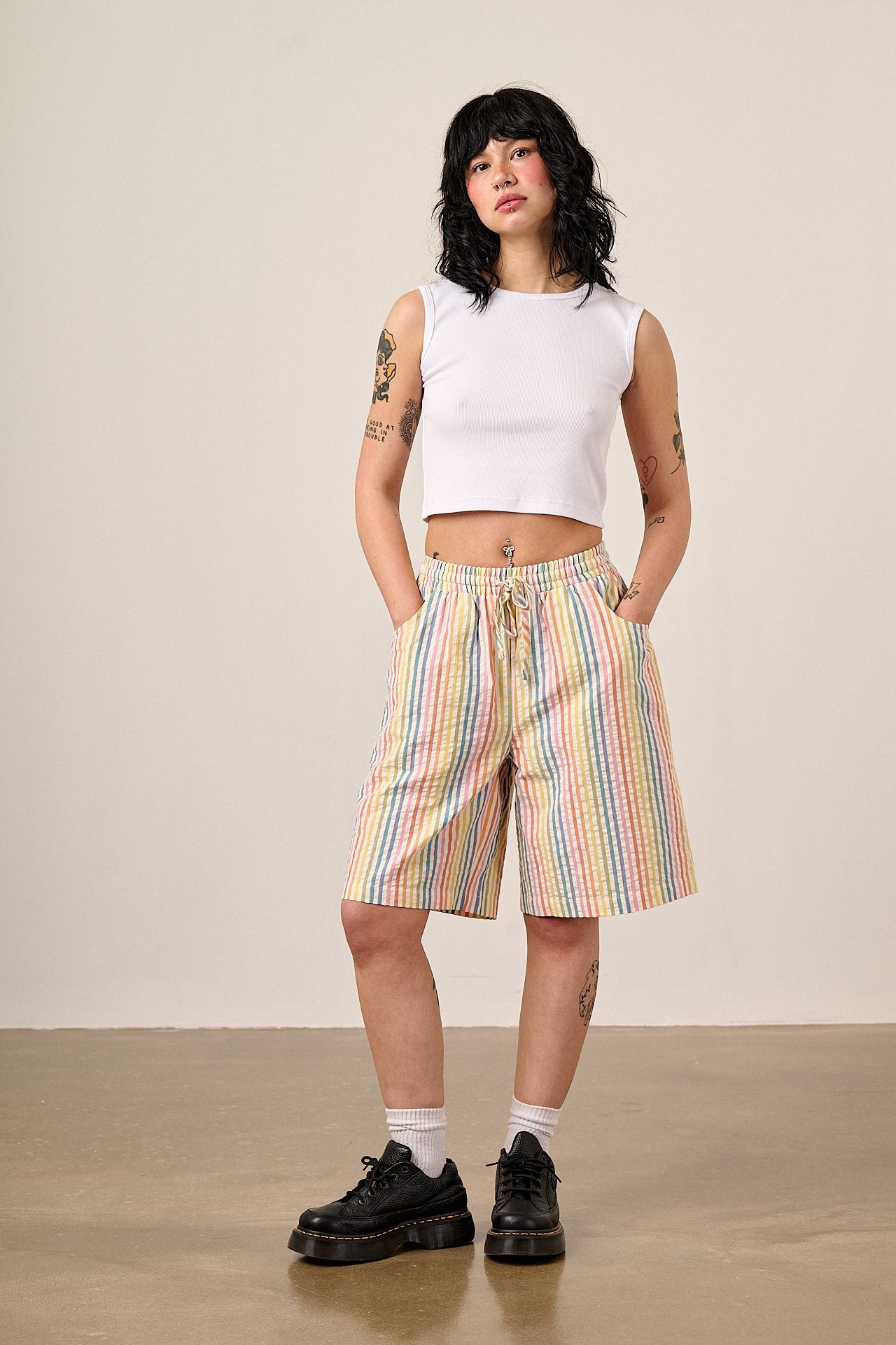 Madero - Cotton Shorts in Vintage Rainbow Stripe
