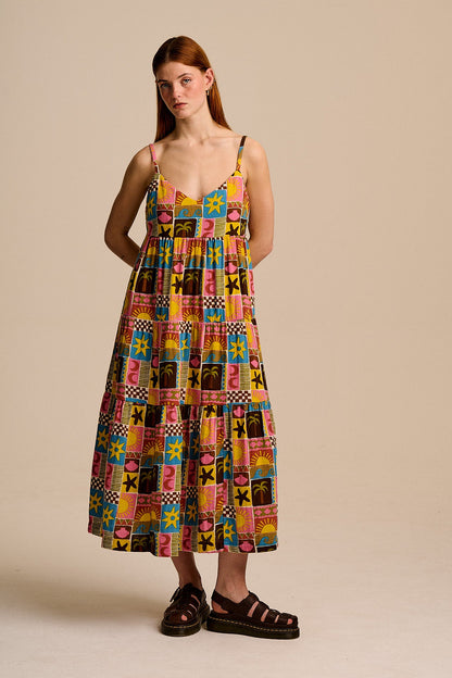 Mable - Cotton Dress in Multi Coastal Print