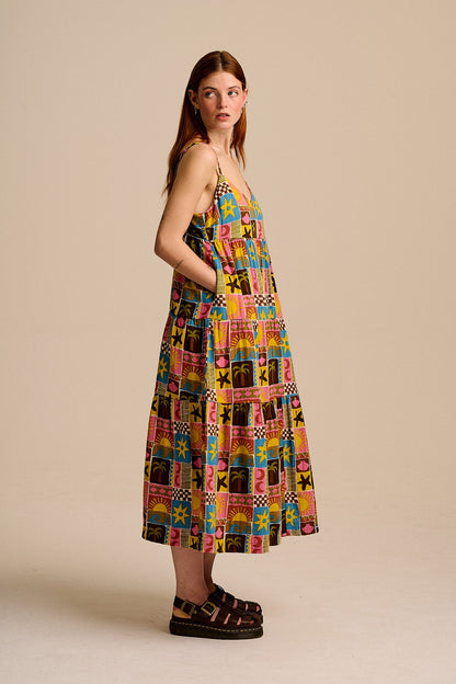 Mable - Cotton Dress in Multi Coastal Print