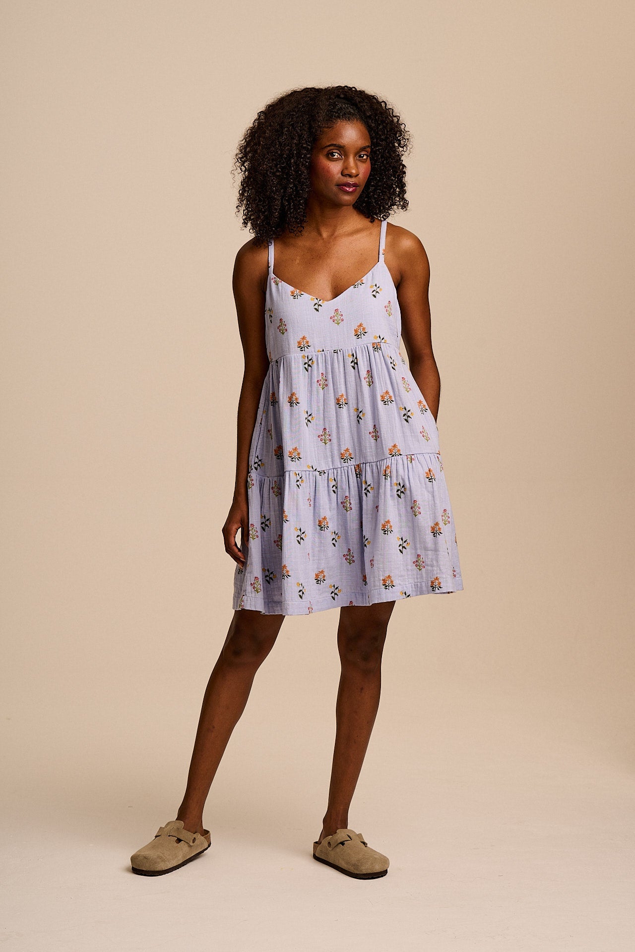 Mae - Cotton Mini Dress in Blue Walled Bloom