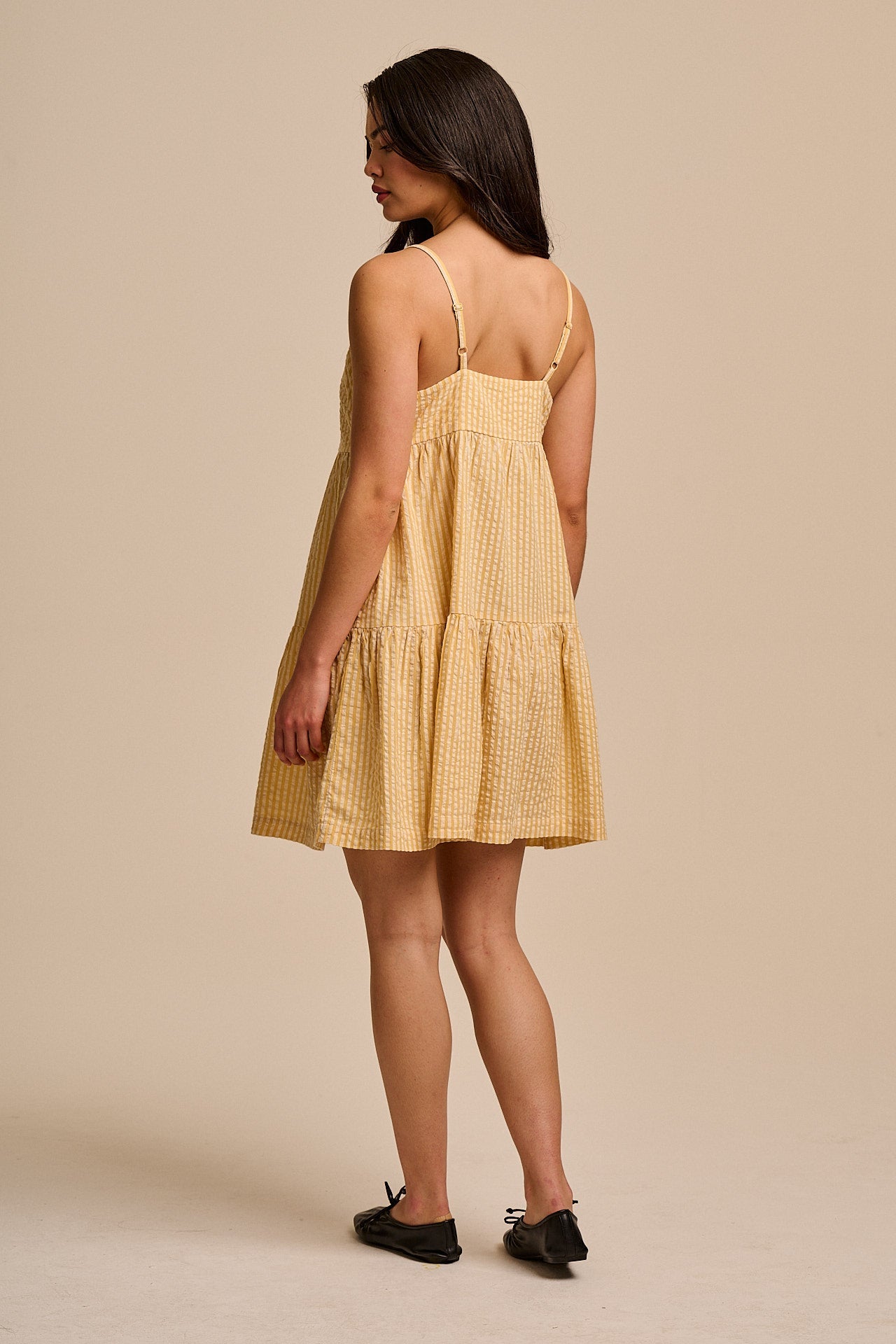 Mae - Cotton Mini Dress in Yellow Stripe