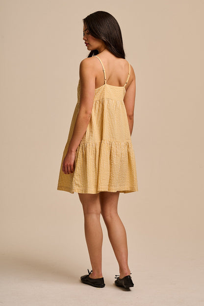 Mae - Cotton Mini Dress in Yellow Stripe