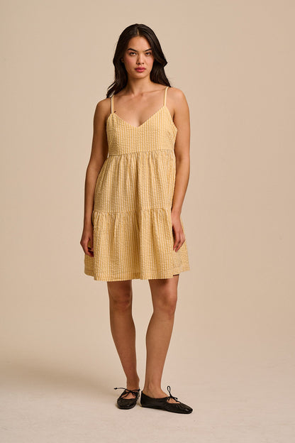 Mae - Cotton Mini Dress in Yellow Stripe