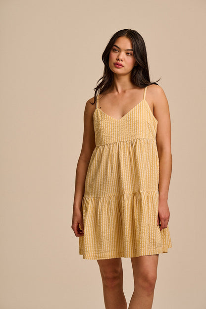 Mae - Cotton Mini Dress in Yellow Stripe