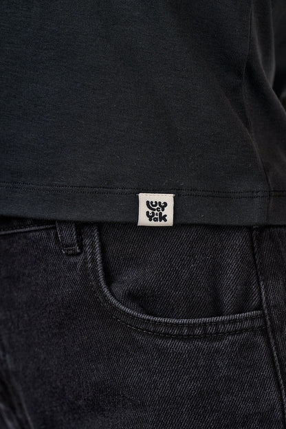 Maya - Cotton T-Shirt in Black Graffiti Trim