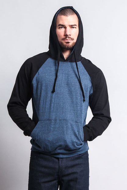 Lightweight Contrast Raglan Sleeve Pullover Hoodie