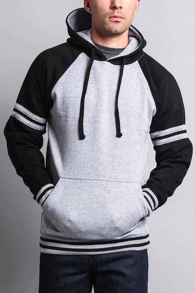 Men's Contrast Raglan Striped Sleeve Pullover Hoodie