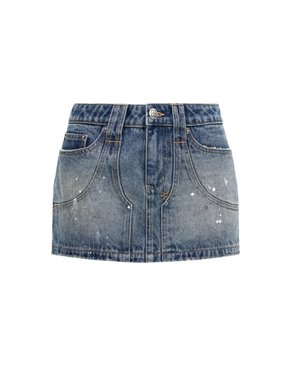 MICRO MINI DENIM SKIRT PAINTER BLUE