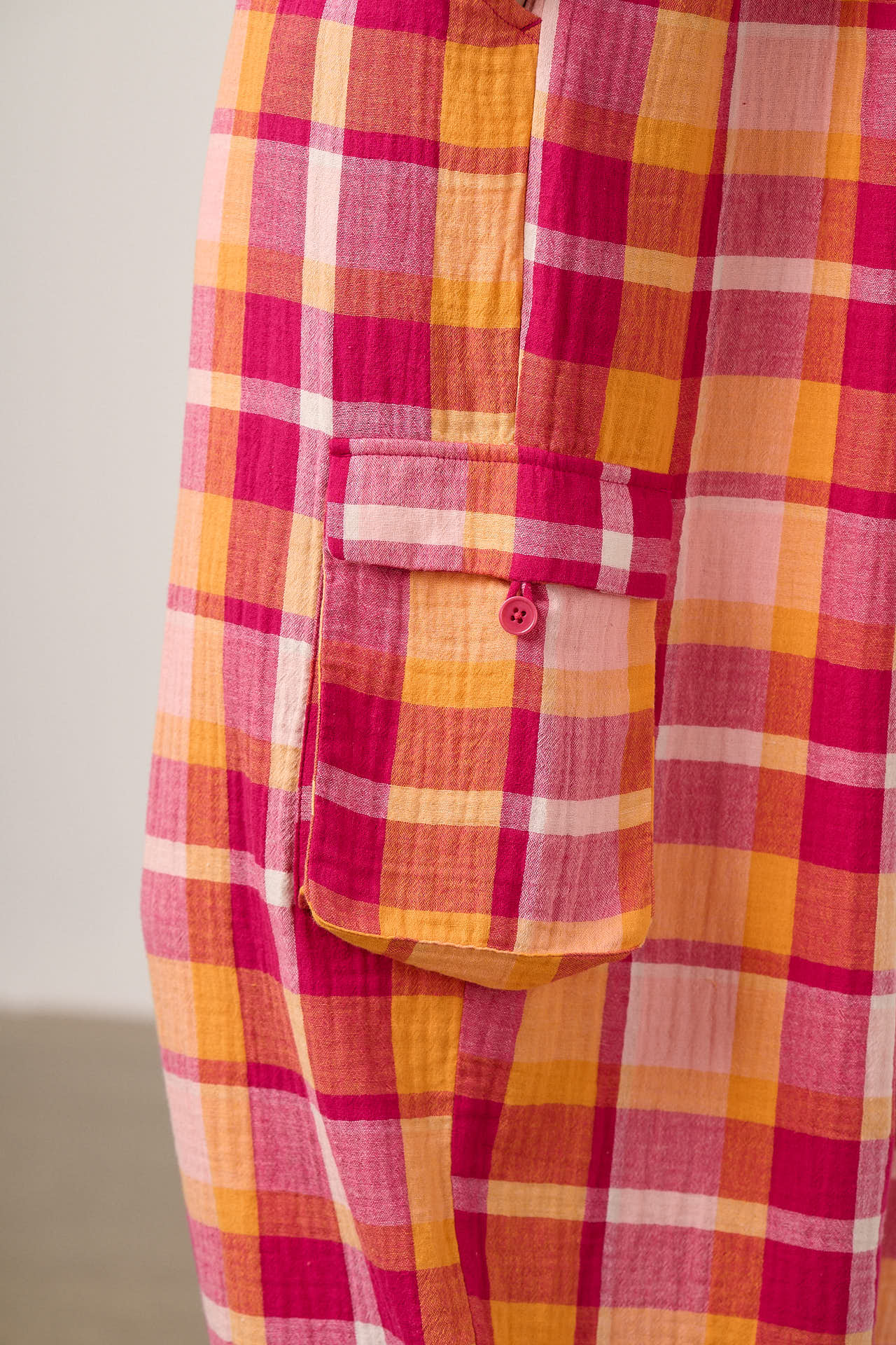 Miyada - Cotton Dungaree in Orange & Pink Check