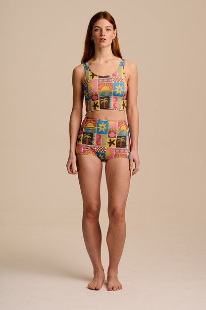 Monte - Bikini Bottom Shorts in Coastal Tile