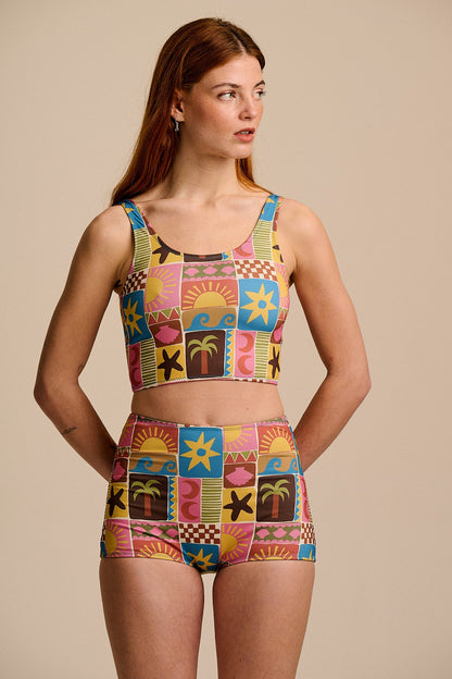 Monte - Bikini Bottom Shorts in Coastal Tile