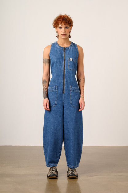 Nari - Light Weight Denim Sleeveless Jumpsuit in Mid Wash
