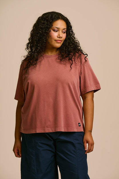 Noa - Cotton Boxy T-Shirt in Washed Pink