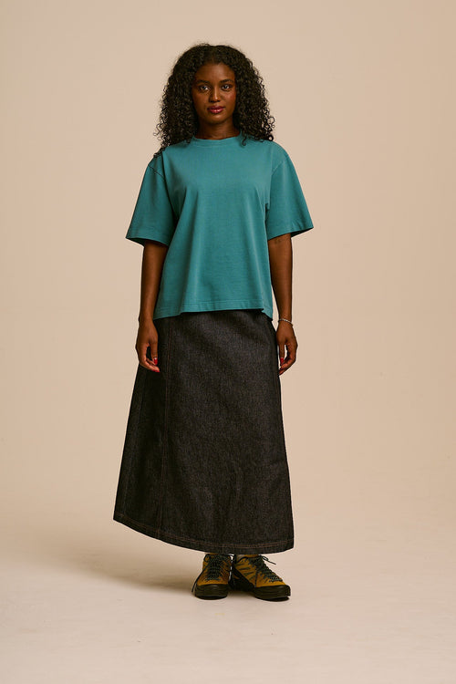 Noa - Cotton Boxy T-Shirt in Washed Dragonfly Blue